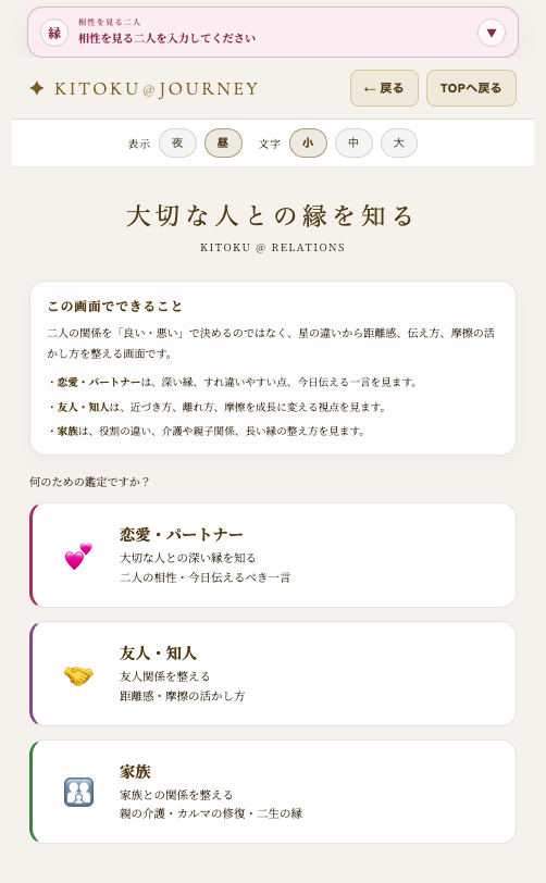 相性トップ画面
